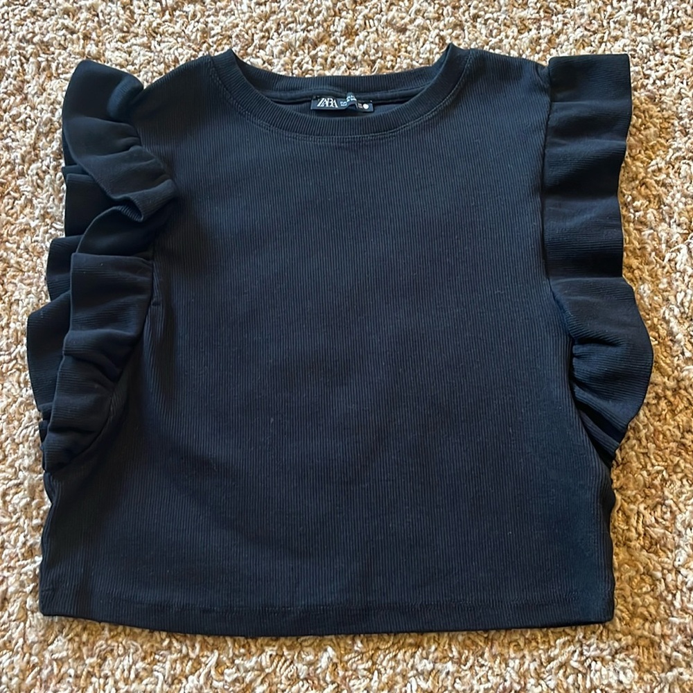Zara like new small sweater ruffle top cropped